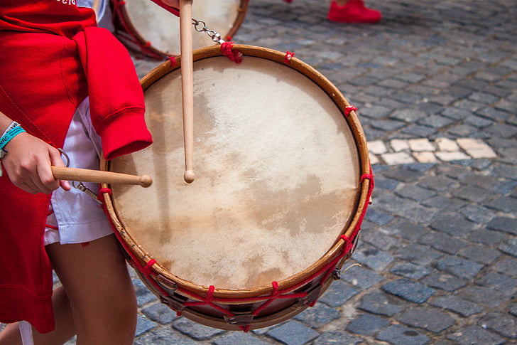 muziek, drums, rood, hout, touw, mensen
