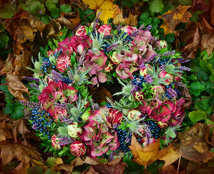 otoño, guirnalda, arreglo, decoración, guirnalda floral, decoración de otoño, rosa