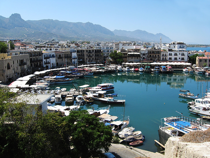 Kyrenia, cidade, Chipre, paisagem, viagens, Mediterrâneo, barco