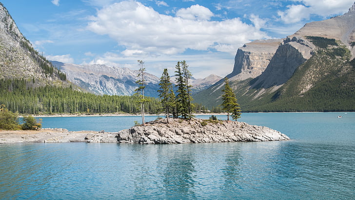 táj, Kanada, Sziklás-hegység, Alberta, Banff, minnewanka tó, hegyek