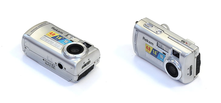 câmera digital, rekam x 4, compacto, digital, câmera, velho, usado