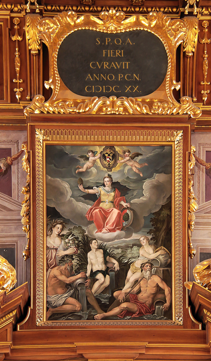 Goldener saal, Augsburg, vægmaleri, vægmaleri, dekoration, historiske, illustrationer