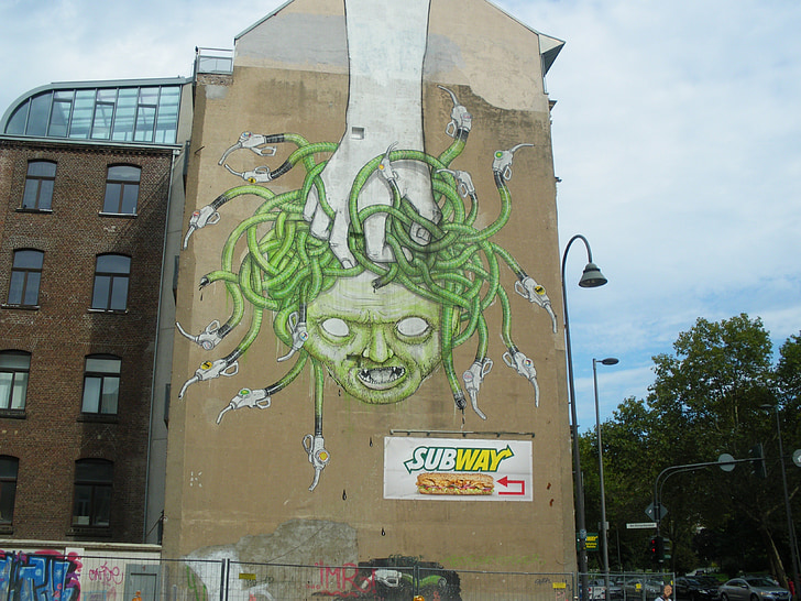 hauswand, grafite, colônia, Medusa, fachada da casa, sinal