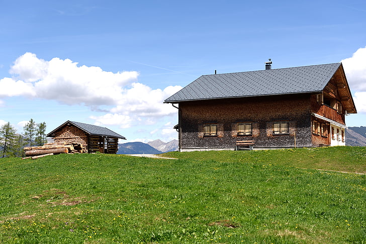 paisagem, Alpe, natureza, Prado, Alm, Casa, cabana alpina
