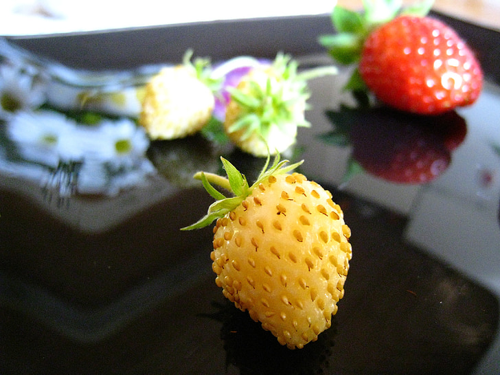 fresa salvaje, Blanco, rojo, negro, placa de, verano, Berry