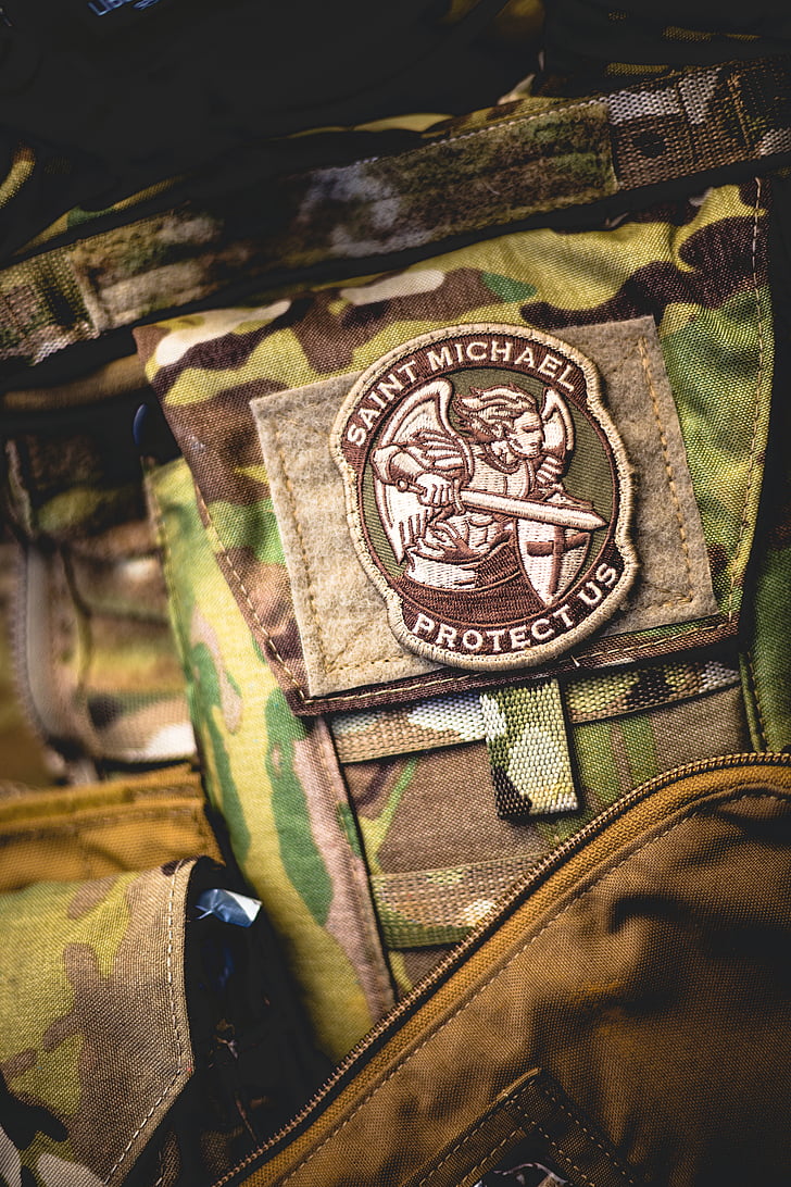 brown, green, saint, michael, protect, us, patch