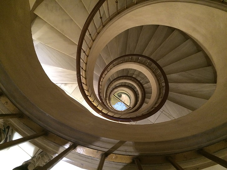 escadaria, em espiral, Barcelona, escada, arquitetura, circular