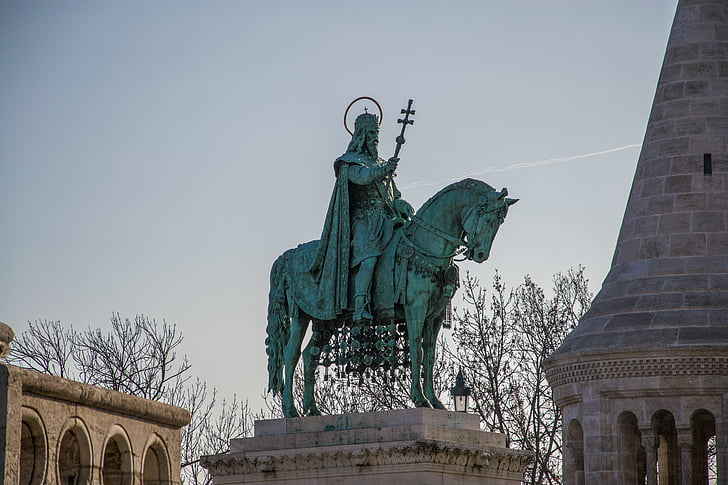 monument, Kongen, Budapest, figur, statue, metal, rytterstatuen