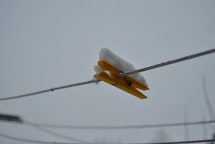 clothespin, hang, snow, winter, laundry, hanging