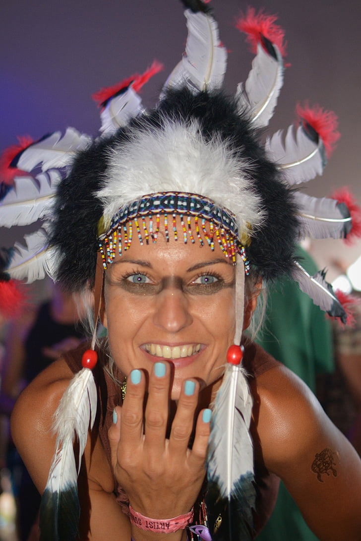 indian, squaw, people, woman, dress up, clothing, feathers