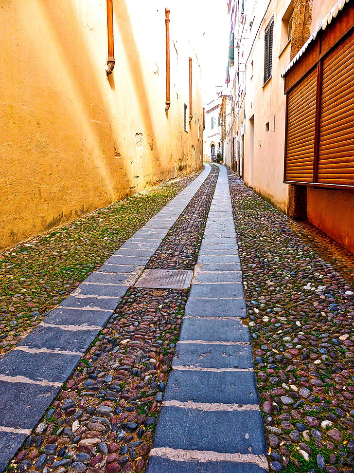 lane, alghero, narrow, cobblestones, backstreet, walkway, path