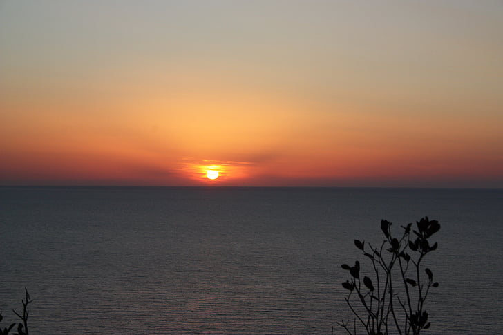 solen, rød, solnedgang, sjøen, Horizon