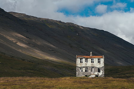 hvid, brun, hus, ved siden af, Mountain, dagtimerne, Highland