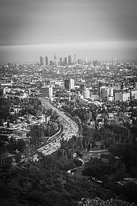 город, Лос-Анджелес, Скайлайн, высокий угол зрения, Архитектура, городской пейзаж, Транспорт