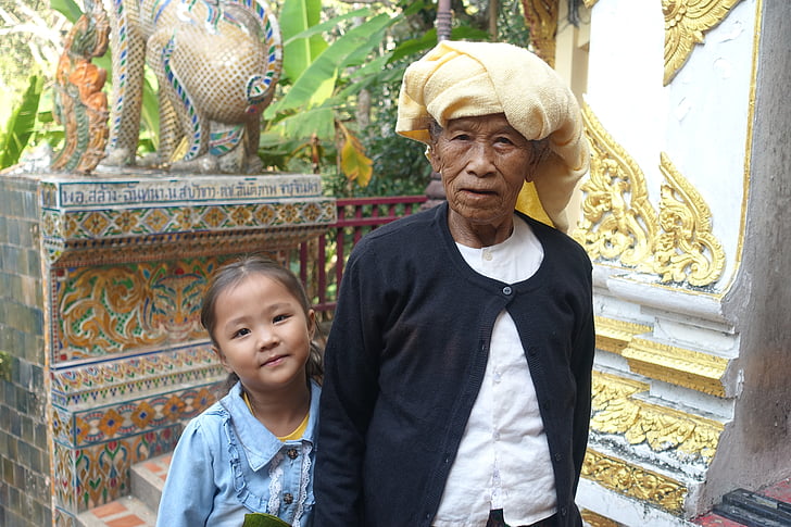 Tayland, nesiller, büyük-büyükannesi, torununun, insanlar, Kıdemli Yetişkin, iki kişi