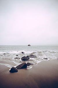 Sea, Shore, musta, kivi, kuva, Beach, Ocean