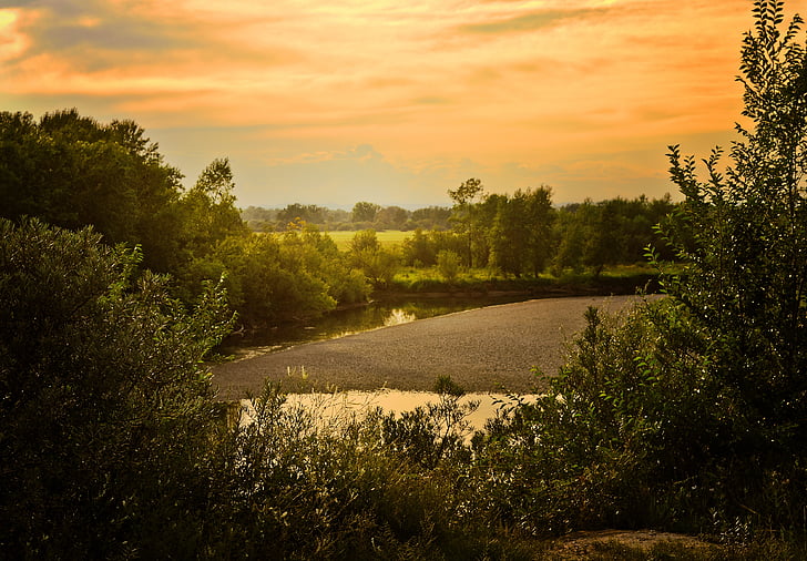 maastik, loodus, jõgi, metsa, Sunset, õhtul, Ilu
