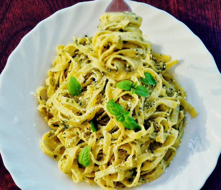 Tagliatelle, salada de macarrão um garfo, comida, Italiano, refeição, cozinha, Itália