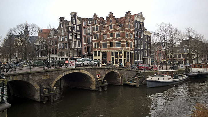 Amsterdamas, Nyderlandai, kanalas, Olandų, Olandijoje