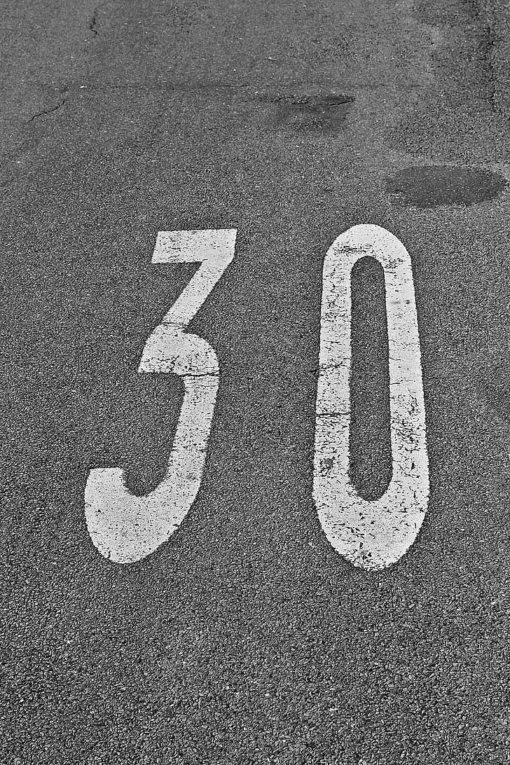 trenta, nombre, velocitat, kmh, signe del carrer, carretera, trànsit