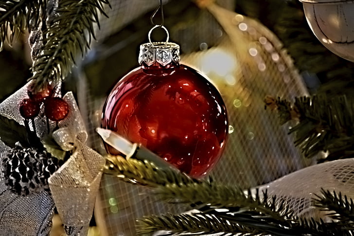 rød ornament, Christmas, juletre, bauble, tradisjonelle, julen ball, ornament