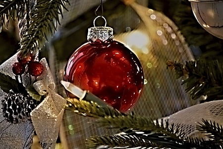 ornamento vermelho, Natal, árvore de Natal, bugiganga, tradicional, bola de Natal, ornamento