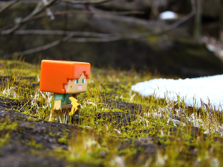 Minecraft, Alex, oyuncak, gerçek dünya, kazma, yosun, kar