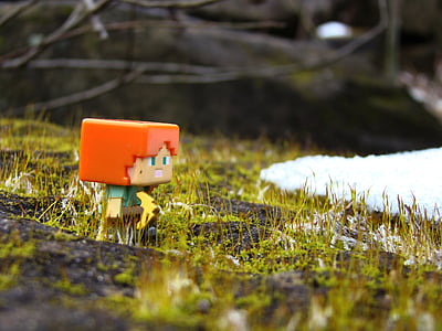 Minecraft, Alex, leksak, verkliga världen, Pickaxe, Moss, snö