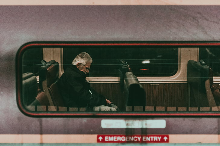 toget, rejse, transport, folk, ældre, gamle, mand