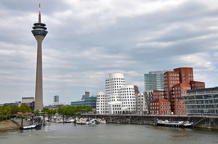 arsitektur, Düsseldorf, bangunan, Gehry, Menara TV, tempat terkenal, adegan perkotaan