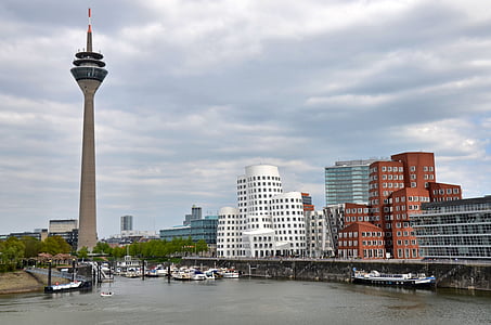 Architektúra, Düsseldorf, budova, Gehry, televízna veža, slávne miesto, Mestská scéna