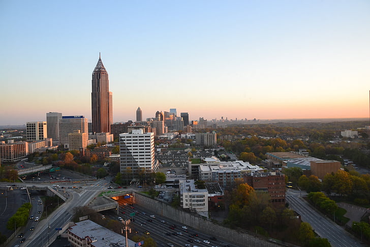 Atlanta, gratte-ciel, grande ville, Centre ville, é.-u., ville, lever du soleil