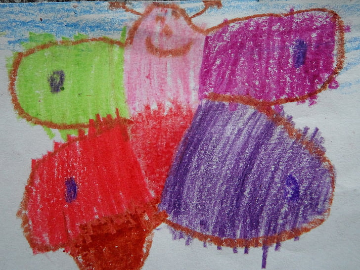 butterfly, children drawing, colorful, spring, child, painting, paint