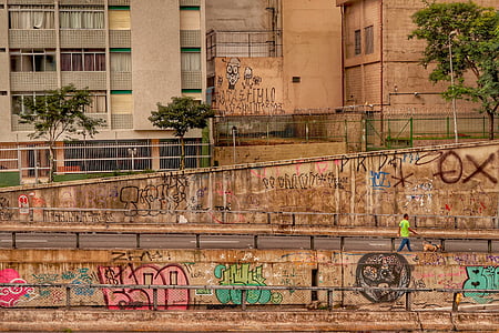 ulice, ściany, sztuka, graffiti, kolory, ludzie, człowiek