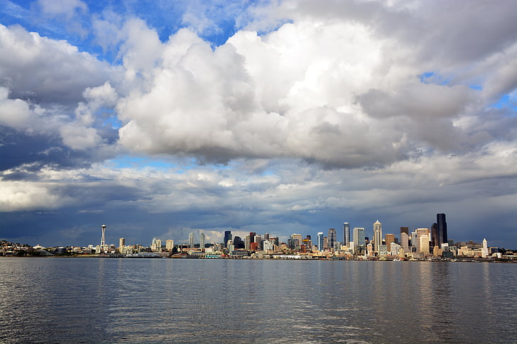 Seattle, Panorama, městský, Panoráma města, Architektura, krajina, severozápad