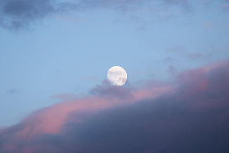 nuvens, céu, azul, lua, lua cheia, brilhante