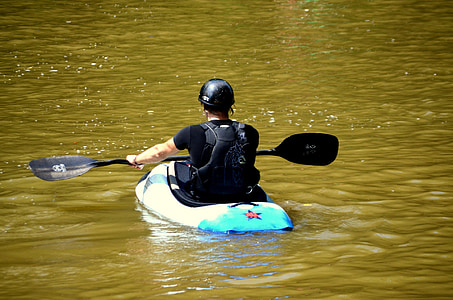 kayaker, kayak, barca, acqua, Sport, ricreazione, paglietta