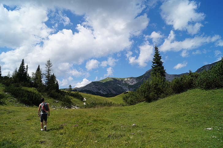laço berges, Áustria, montanhas, Legal, dia de caminhadas, ensolarado, nuvens