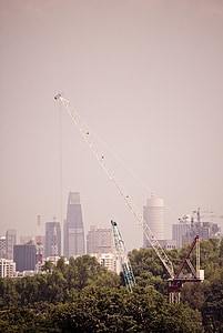 après midi, ville, Crane, distance, bâtiment, Skyline, gratte-ciel