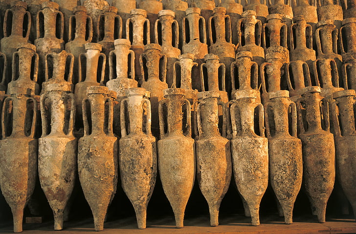 Amphora, Amphora' zweihenkliges lerkrukke, enghalsiger krukke, to håndtag, lyd, antikke vaser, Scan kb dia