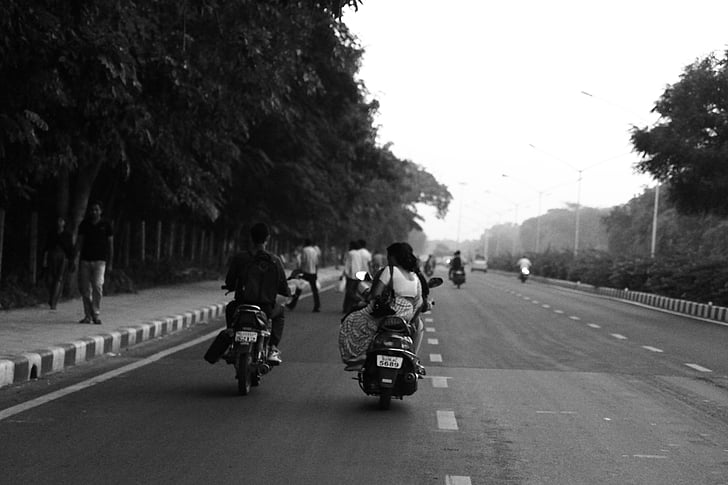 ceste, Indija, bicikl, motocikl, vožnje, putovanje, ljudi