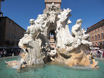 罗马, 意大利, 喷泉, 大理石, fiumi, 从历史上看, 市中心