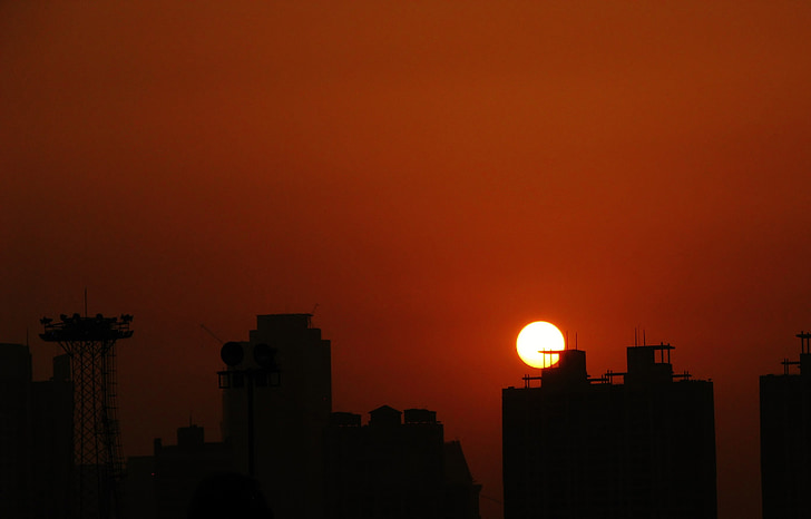staden, solnedgång, siluett, byggnader, stadsbild, Skyline, Urban