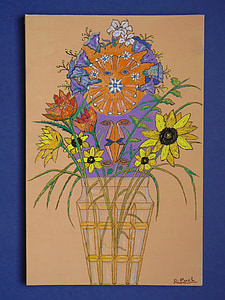 fem sanser, vase, blomster, blomstervaser, gul, orange