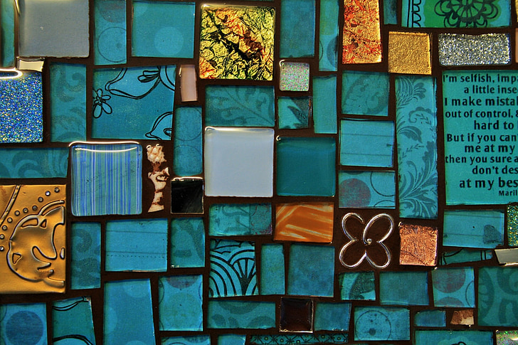 tray, mosaic, tiles, blue, handwork, art, pattern