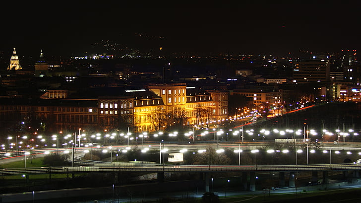 Mannheim, noc, historicky, hrad, noc fotografiu, tma, budova