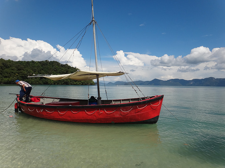 Malaysien, Boot, rot, Segelboot, Langkawi, Fischer, Wasser