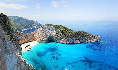Zakynthos, Grekland, skeppsbrott stranden, kusten, stranden, blå, havet