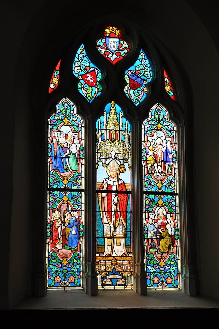 vitraji, Crkva, kapela, Francuska, Vitraj, katolički, prozor