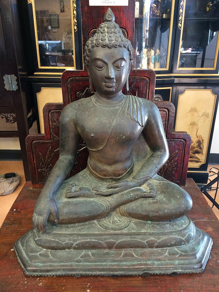 buddhastaty, Buddha, Meditation, mediterar, brons, staty, Asiatiska